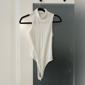 White ribbed high neck thong bodysuit